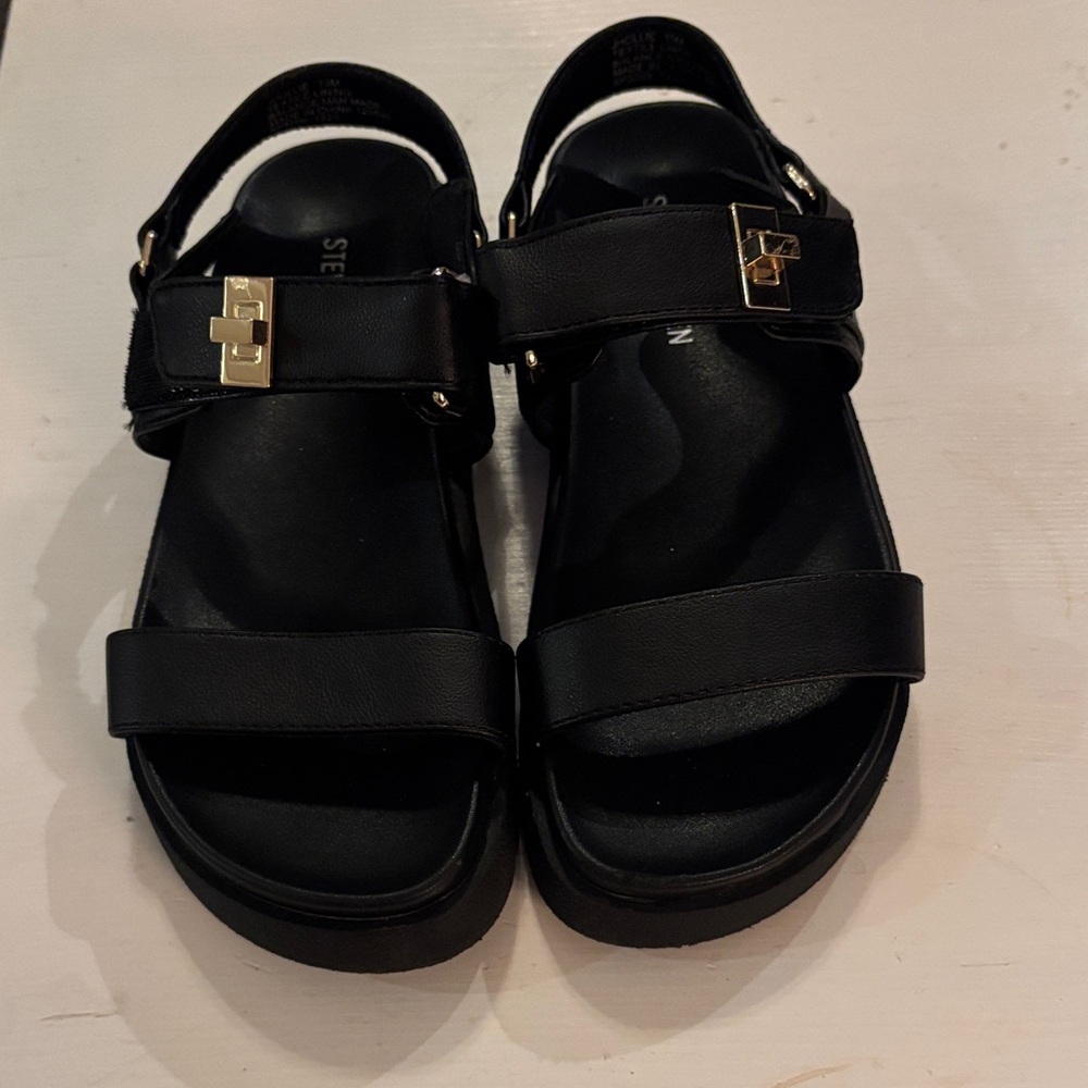 Steve Madden Black Sandals with Gold Accents